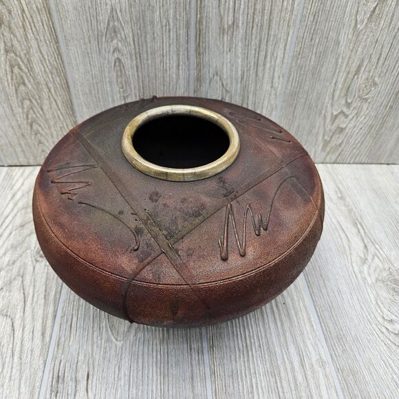 R. Kevin Kelley Signed Raku Studio Pottery Pot Vase Southwest Native Iridescent - Picture 5 of 14